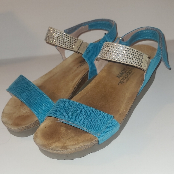 Naot Sandals with Rhinestone Strap Blue Adj Ankle Straps Beachy Boho Fairy Whims - Picture 1 of 8